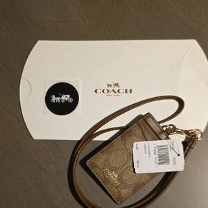 Coach Tan Card Holder with Lanyard